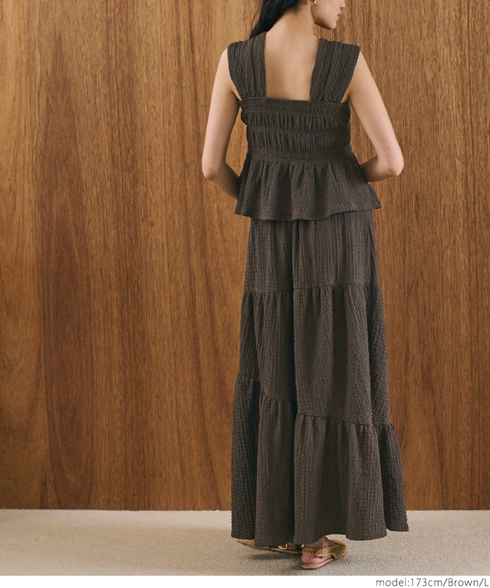 【Matchable】Textured wrinkled Asymmetrical Tiered Skirt