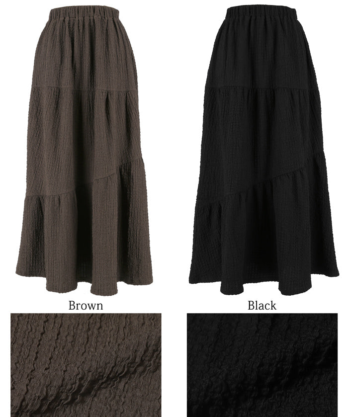 【Matchable】Textured wrinkled Asymmetrical Tiered Skirt