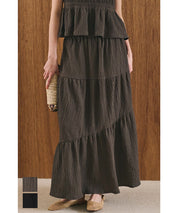 【Matchable】Textured wrinkled Asymmetrical Tiered Skirt