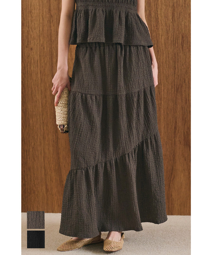 【Matchable】Textured wrinkled Asymmetrical Tiered Skirt