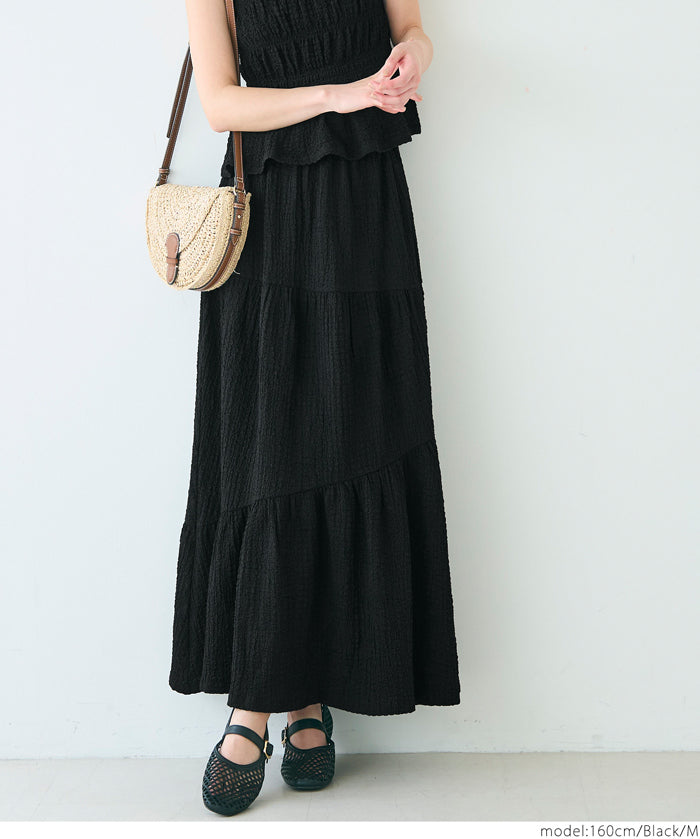 【Matchable】Textured wrinkled Asymmetrical Tiered Skirt