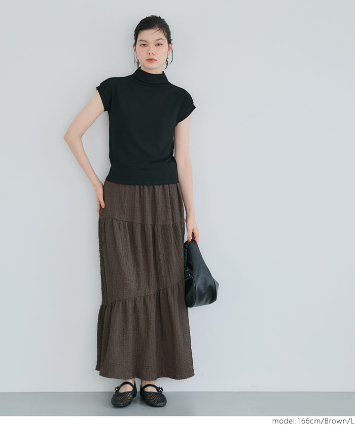 【Matchable】Textured wrinkled Asymmetrical Tiered Skirt