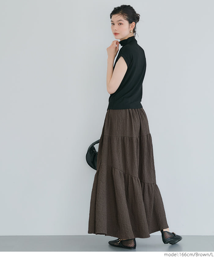 【Matchable】Textured wrinkled Asymmetrical Tiered Skirt