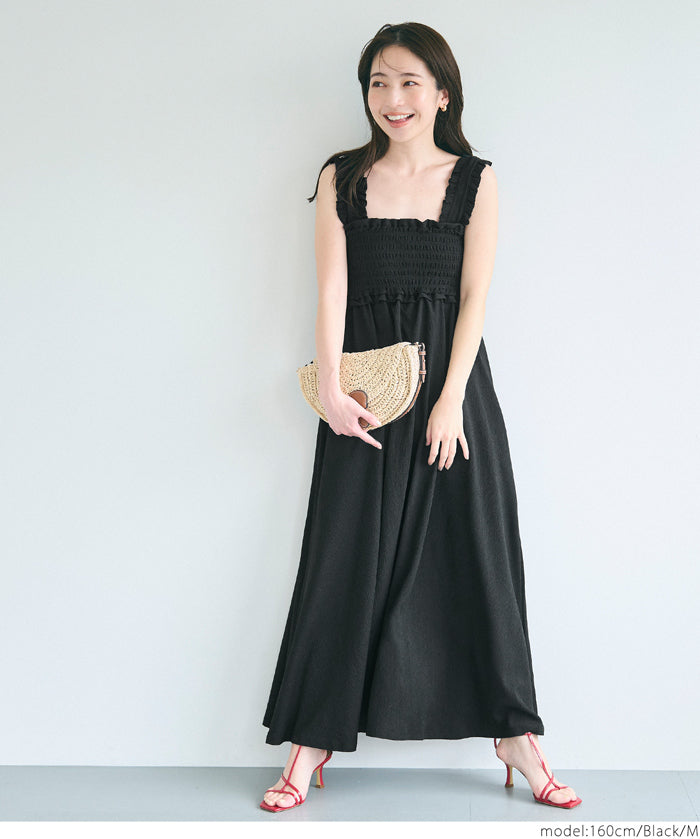 Willow pleated elastic ruffle dress with detachable shoulder straps