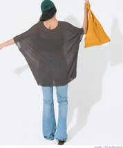 Loose Fit V-Neck Flying Squirrel Sleeve Sheer Knit Top