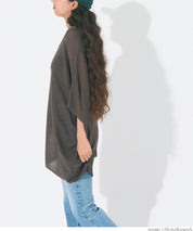 Loose Fit V-Neck Flying Squirrel Sleeve Sheer Knit Top