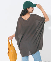 Loose Fit V-Neck Flying Squirrel Sleeve Sheer Knit Top