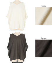 Loose Fit V-Neck Flying Squirrel Sleeve Sheer Knit Top