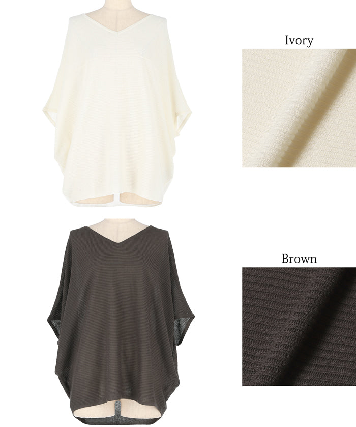Loose Fit V-Neck Flying Squirrel Sleeve Sheer Knit Top