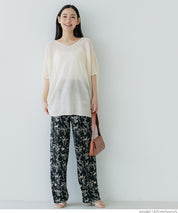 Loose Fit V-Neck Flying Squirrel Sleeve Sheer Knit Top