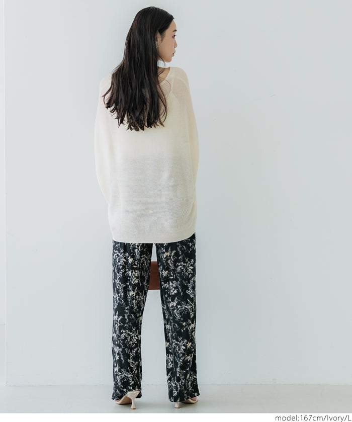 Loose Fit V-Neck Flying Squirrel Sleeve Sheer Knit Top