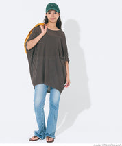 Loose Fit V-Neck Flying Squirrel Sleeve Sheer Knit Top