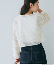 Japanese style transparent lace long-sleeved bow blouse