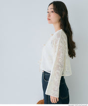 Japanese style transparent lace long-sleeved bow blouse