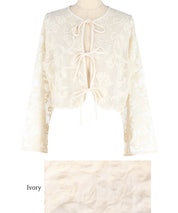 Japanese style transparent lace long-sleeved bow blouse