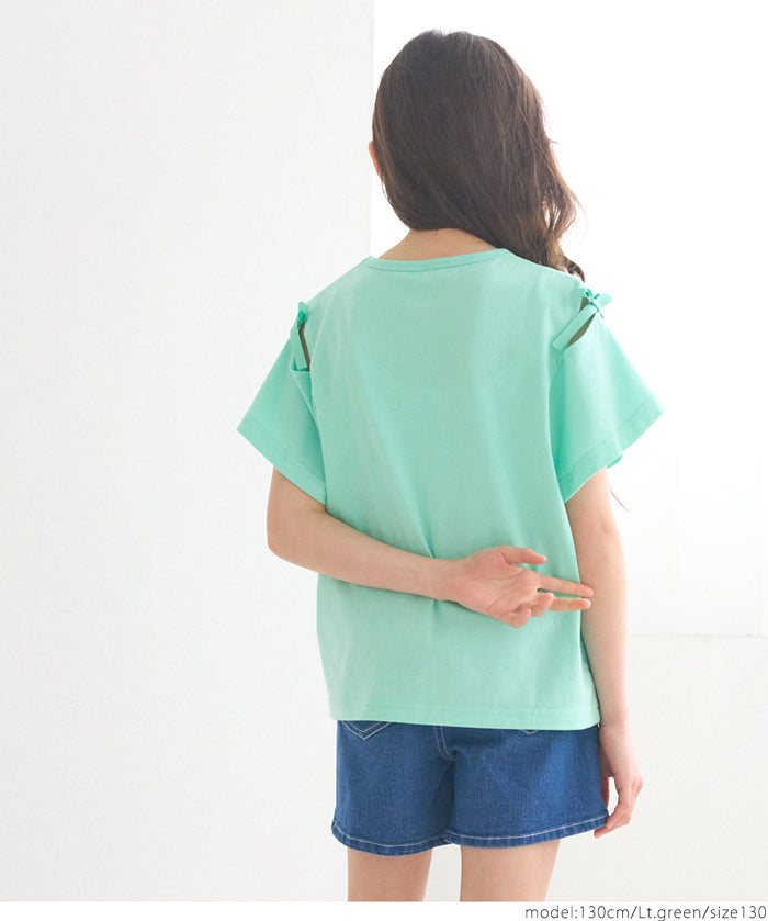 Children's Off-shoulder Bow Short-sleeved Top