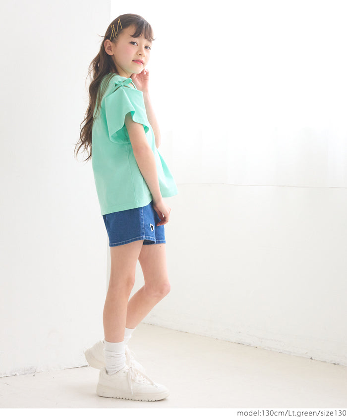 Children's Off-shoulder Bow Short-sleeved Top