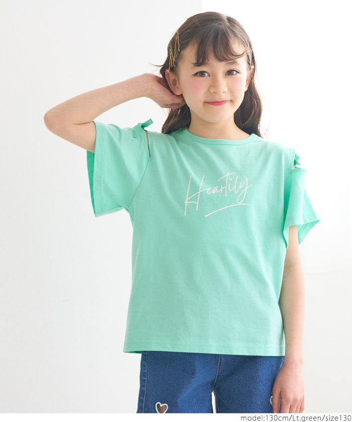 Children's Off-shoulder Bow Short-sleeved Top