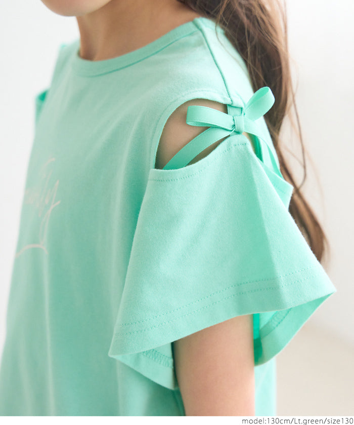 Children's Off-shoulder Bow Short-sleeved Top