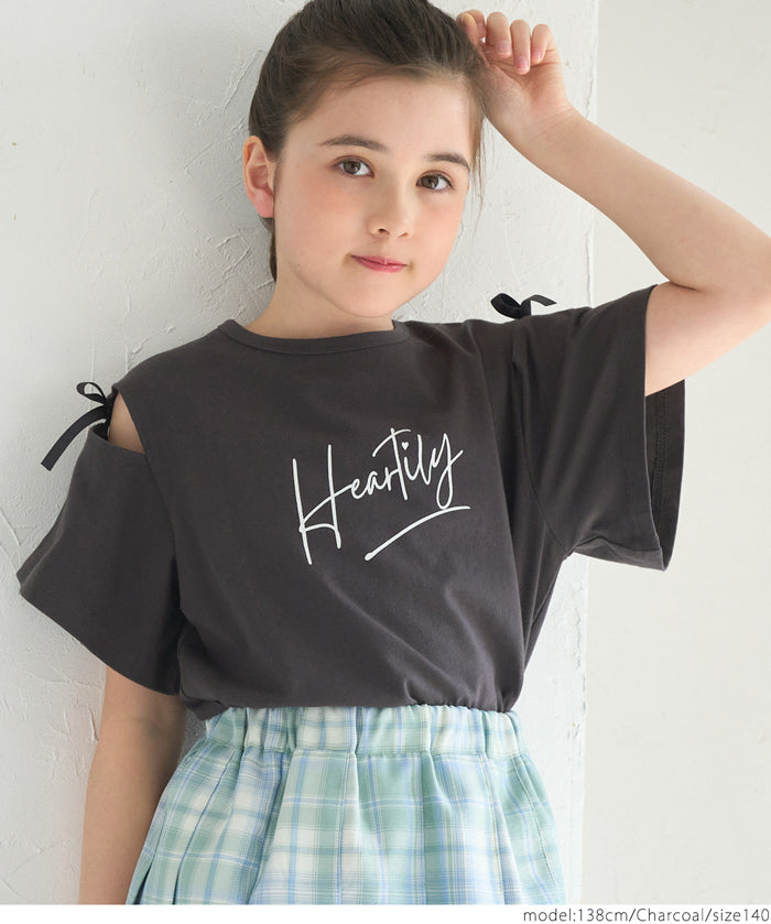 Children's Off-shoulder Bow Short-sleeved Top