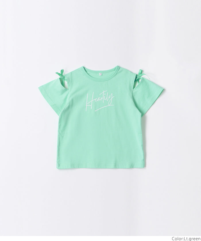 Children's Off-shoulder Bow Short-sleeved Top