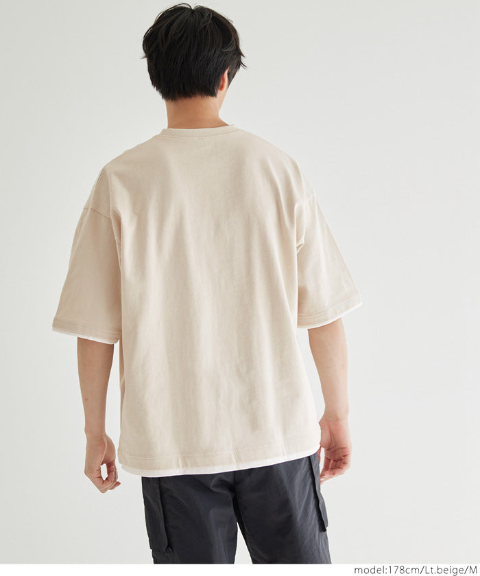 【Heavy Cotton】Men's Fake Two-Piece Layered T-shirt Tops