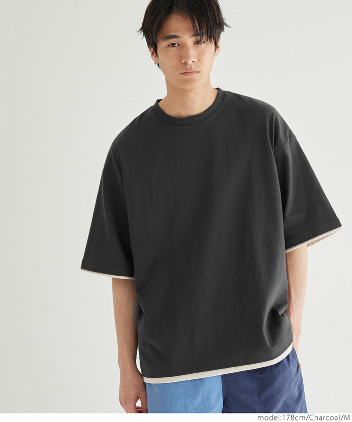【Heavy Cotton】Men's Fake Two-Piece Layered T-shirt Tops