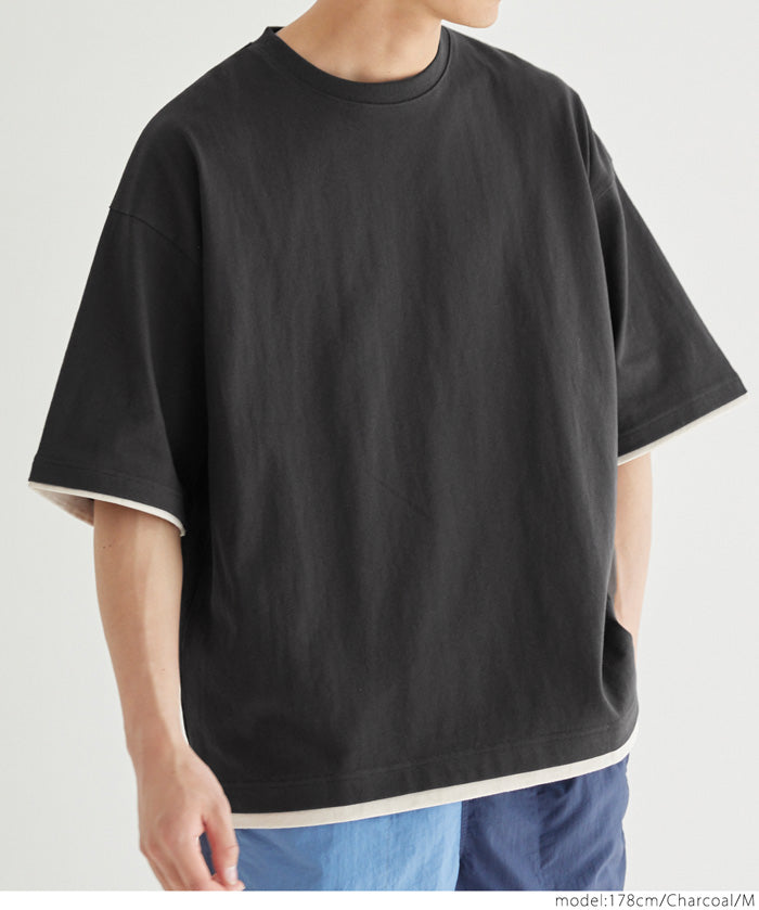【Heavy Cotton】Men's Fake Two-Piece Layered T-shirt Tops