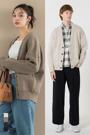 Men's solid fabric Japanese style V-neck Cardigans unisex