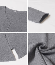 Slit V-neck long-sleeved knitted top