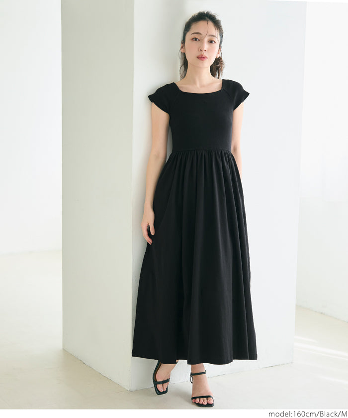 Temperament slim boat neck splicing A-line dress