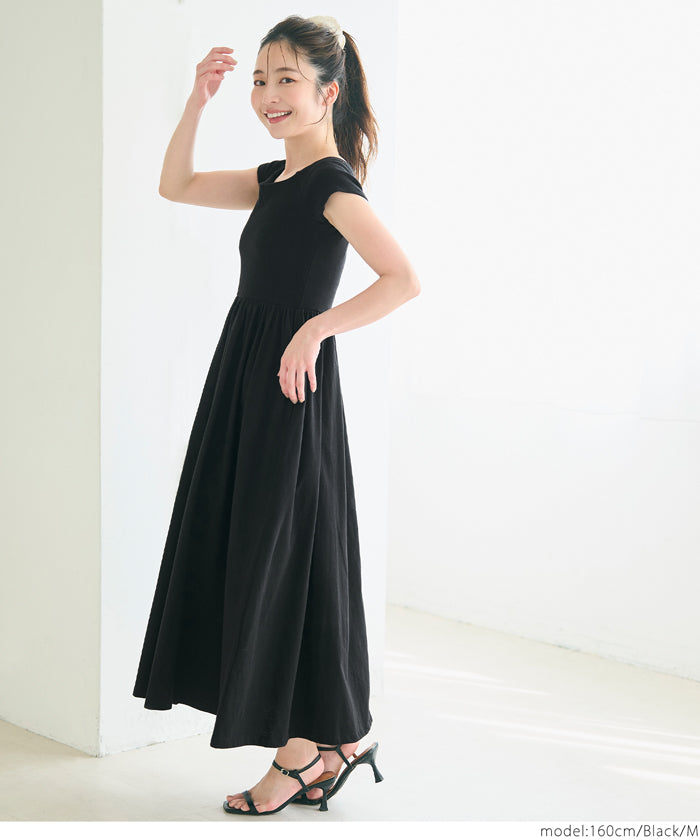 Temperament slim boat neck splicing A-line dress