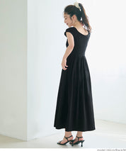 Temperament slim boat neck splicing A-line dress