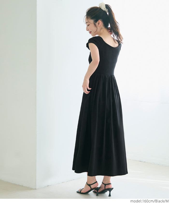 Temperament slim boat neck splicing A-line dress
