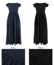 Temperament slim boat neck splicing A-line dress