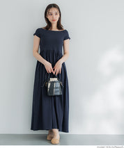 Temperament slim boat neck splicing A-line dress