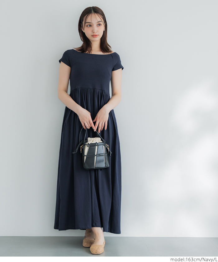 Temperament slim boat neck splicing A-line dress