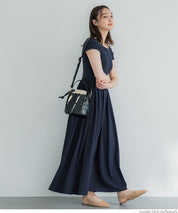 Temperament slim boat neck splicing A-line dress