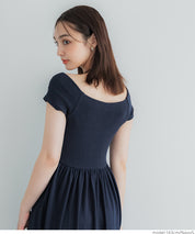 Temperament slim boat neck splicing A-line dress