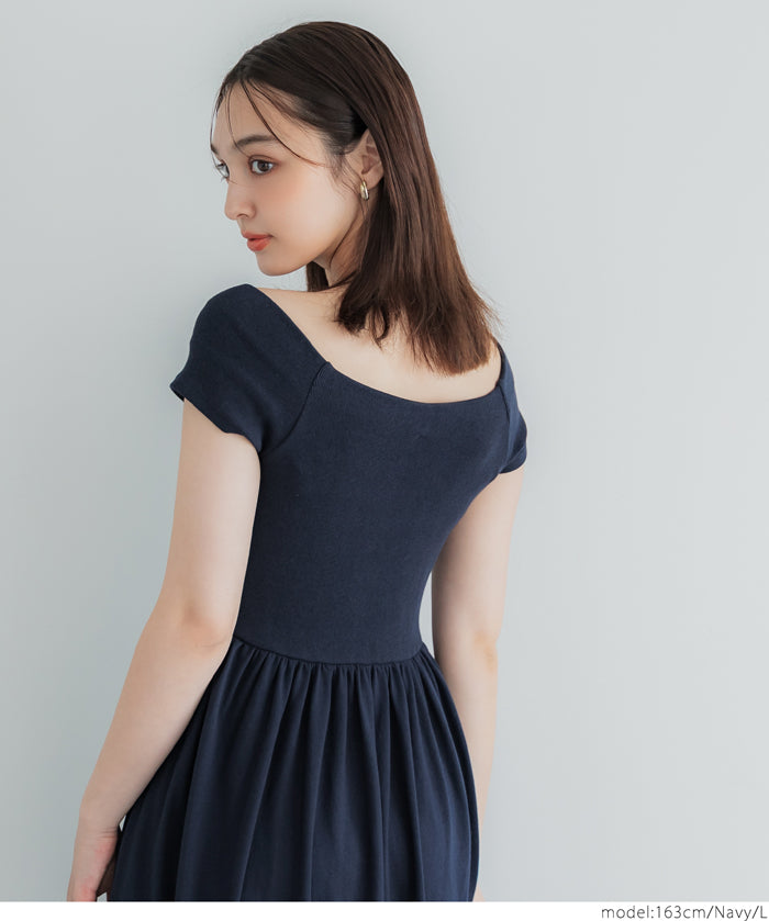 Temperament slim boat neck splicing A-line dress