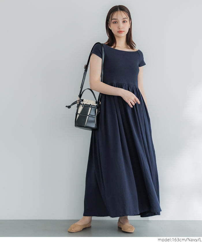 Temperament slim boat neck splicing A-line dress