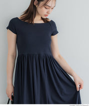 Temperament slim boat neck splicing A-line dress