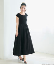 Temperament slim boat neck splicing A-line dress