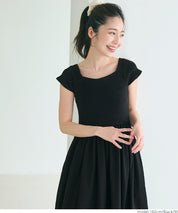 Temperament slim boat neck splicing A-line dress