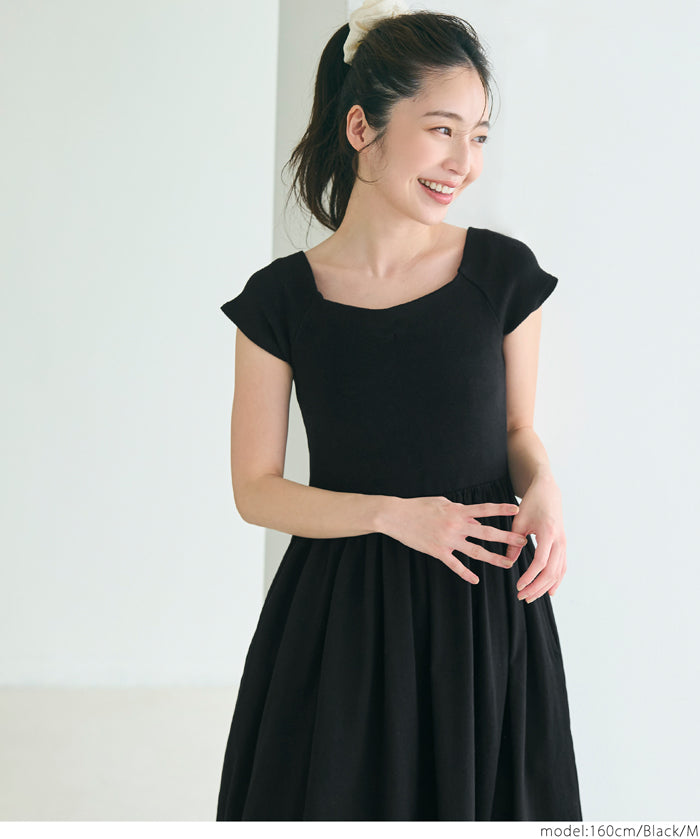 Temperament slim boat neck splicing A-line dress