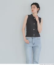 Temperament gold button POLO collar sleeveless vest knitted commuting