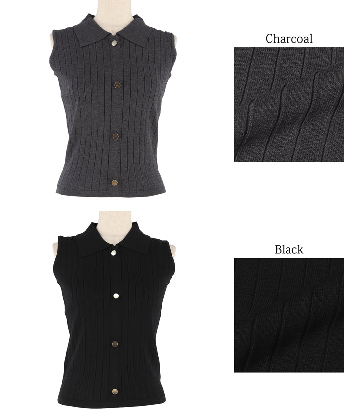 Temperament gold button POLO collar sleeveless vest knitted commuting