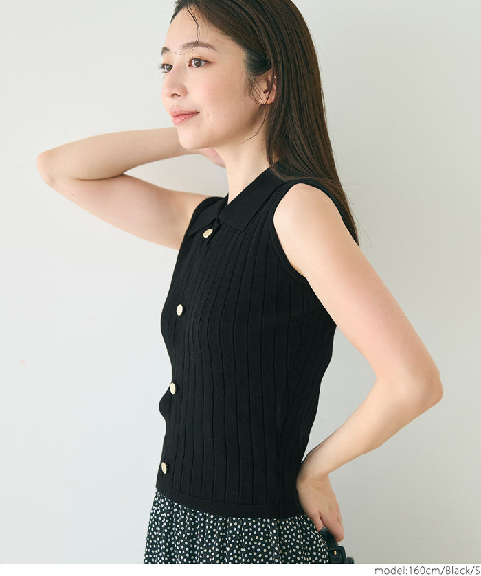 Temperament gold button POLO collar sleeveless vest knitted commuting
