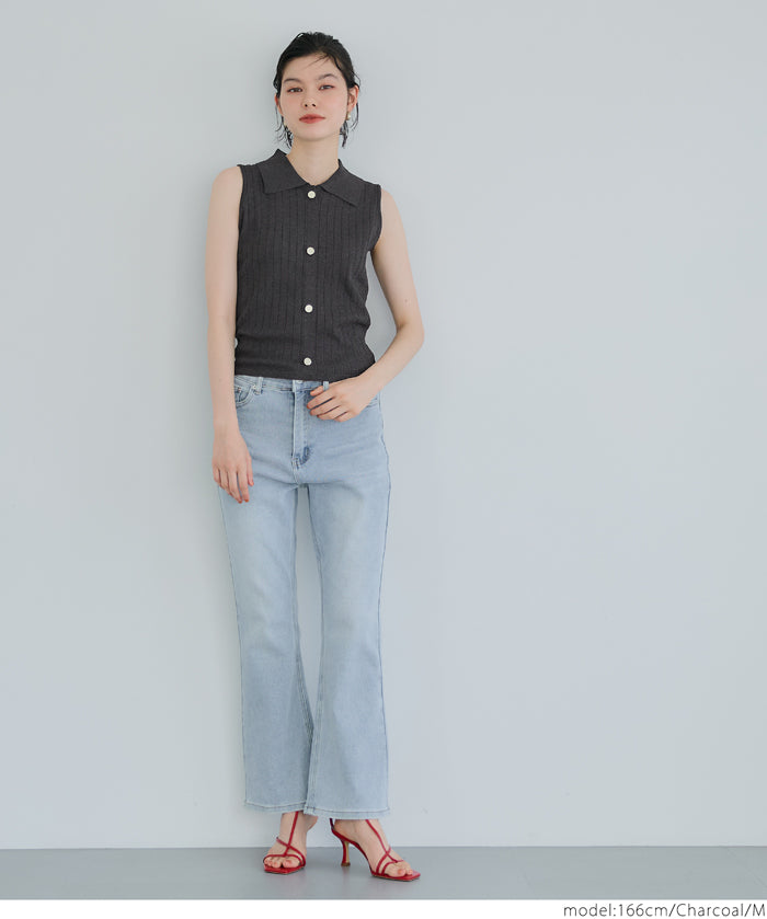 Temperament gold button POLO collar sleeveless vest knitted commuting