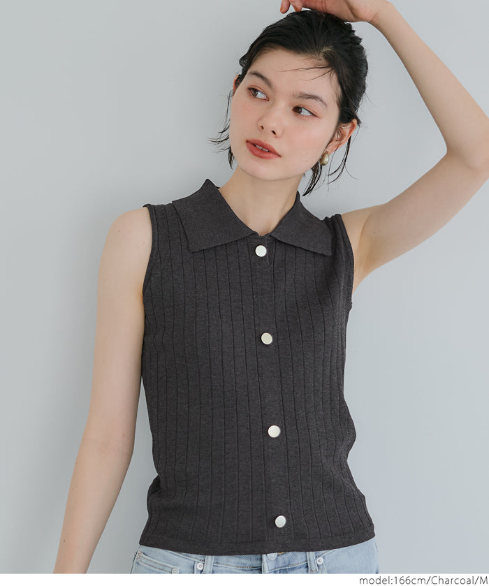 Temperament gold button POLO collar sleeveless vest knitted commuting